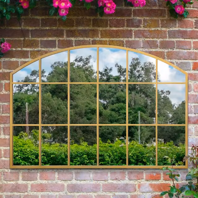 MirrorOutlet Arcus Overmantle Arch Wall Garden Mirror in Gold