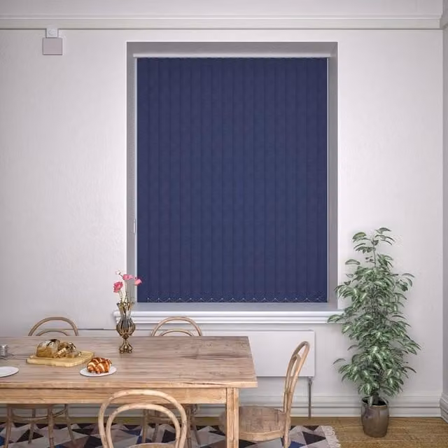 Terrys Plain Blue Opaque Textile Vertical Blind with Cord