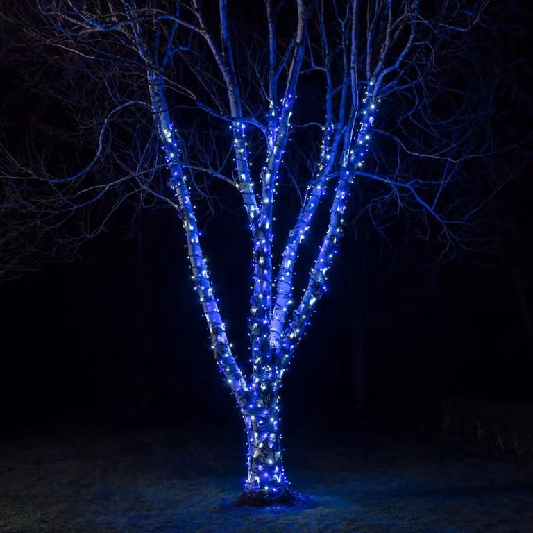 Lights4fun Pro Connect 15m Connectable LED String Lights with 150 Blue and White Lights and Black Cable