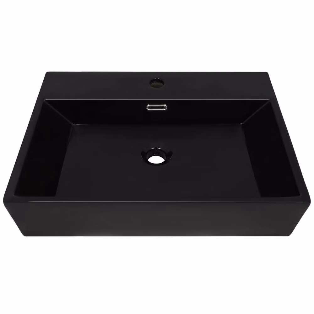 Berkfield Home Rectangular Ceramic Wall Mounted Basin in Black W/D/H: 76 x 42.5 x 14.5 cm – 3