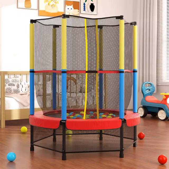 Livingandhome Red Mini Trampoline with Metal Safety Net