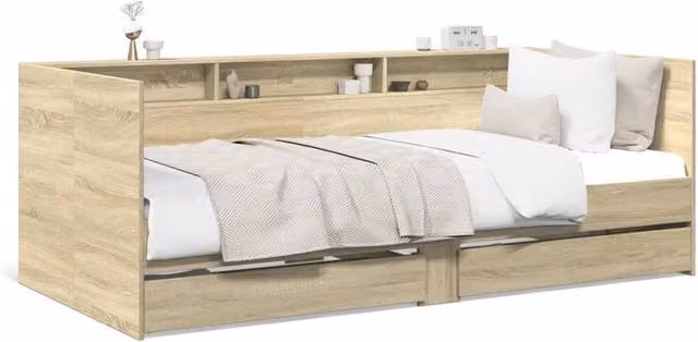 Berkfield Home Small Single Daybed with Drawers in Sonoma Oak and Brown, W/D/H: 190 x 75 x 75 cm