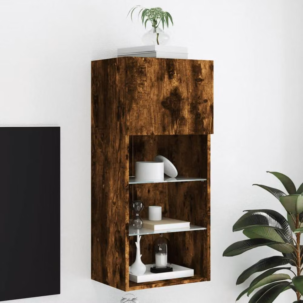 Berkfield Home Modern TV Cabinet with LED Lights in Smoked Oak Brown, W: 40.5 cm, D: 30 cm, H: 90 cm – 2
