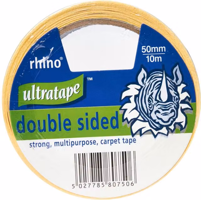 Rhino UltraTape White Double Sided PP Tape, W: 50 mm, L: 10 m