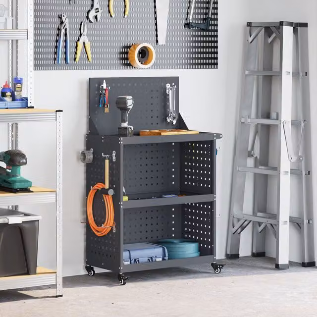 Berkfield Lockable and Rollable Tool Trolley in Anthracite, Powder-coated Steel, W/D/H: 65 x 35 x 111 cm – 1
