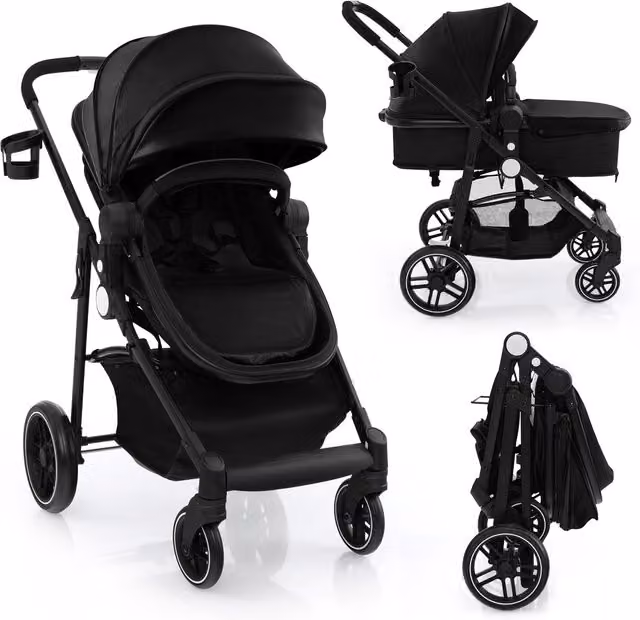 Costway 2-in-1 High Landscape Convertible Kombi Foldable Toddler Stroller, Black
