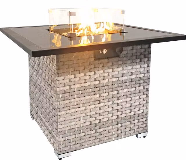 Royal Fire Cancun Rattan Square Gas Fire Table in Dove Grey with Glass Detail