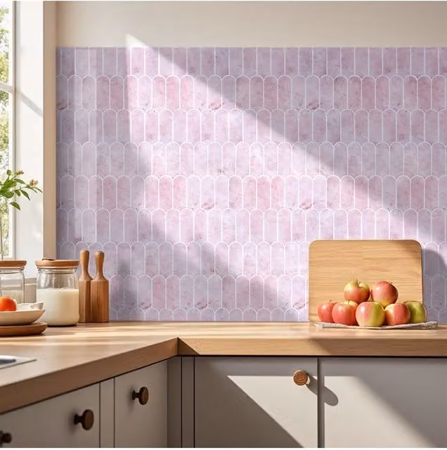 Living and Home 10-Piece Pink Gradient Colour 3D Arch Self-Adhesive Wall Tile Stickers – 1