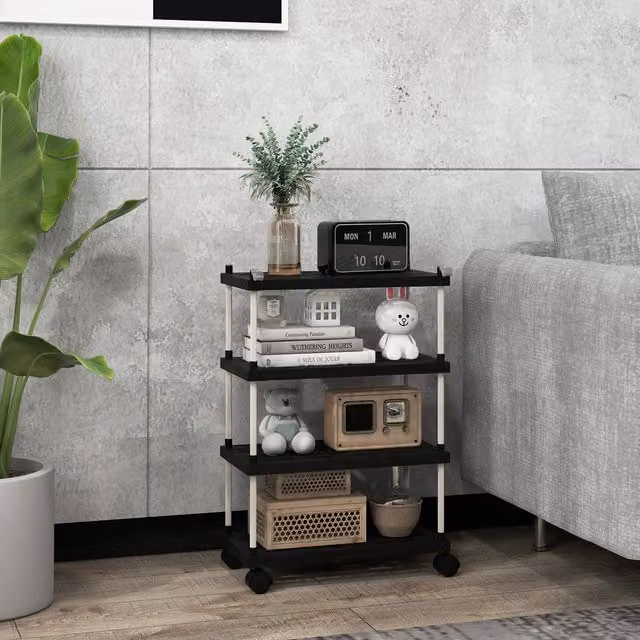 COSTWAY 4-Tier Modern Metal Utility Cart in Matt Black for Kitchen, Bathroom or Dining Room