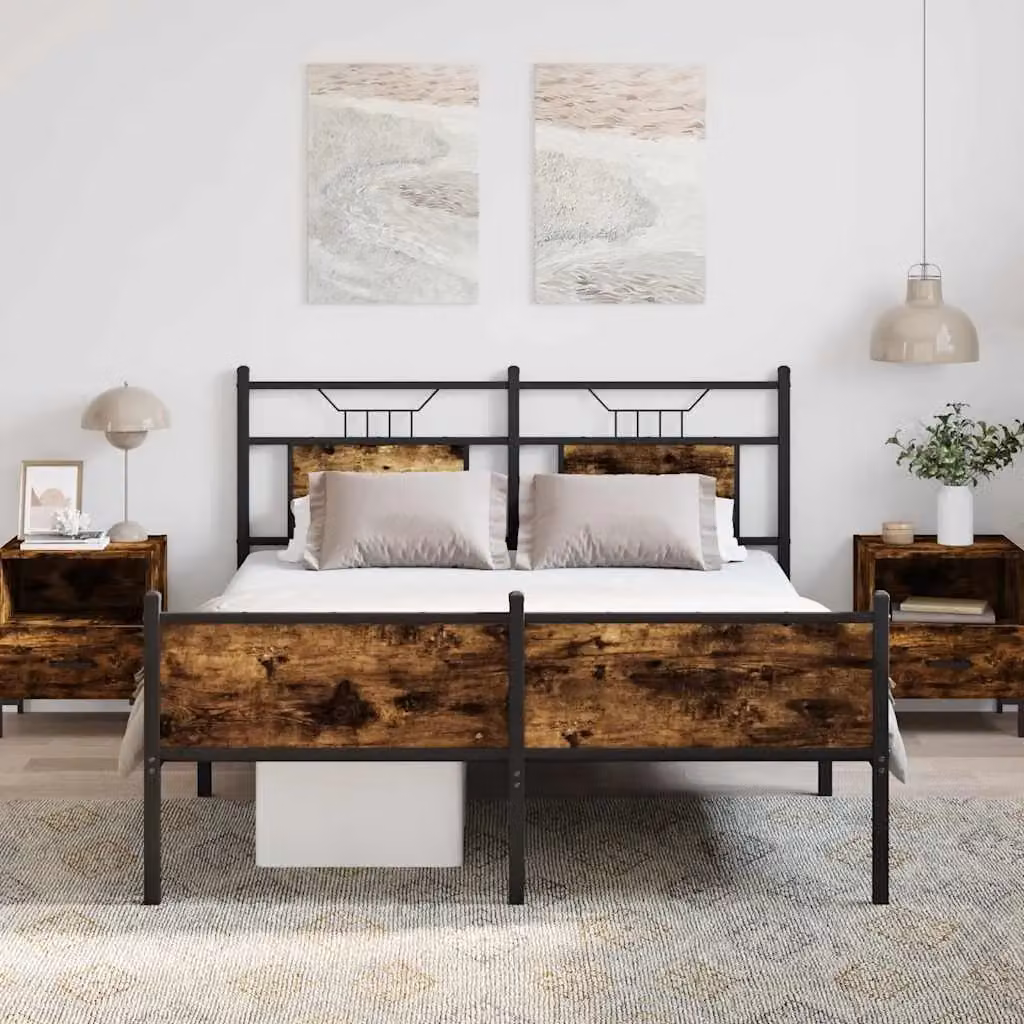 Berkfield Home Bed Frame in Smoked Oak and Brown Engineered Wood, W/D/H: 137 x 190 cm – 2