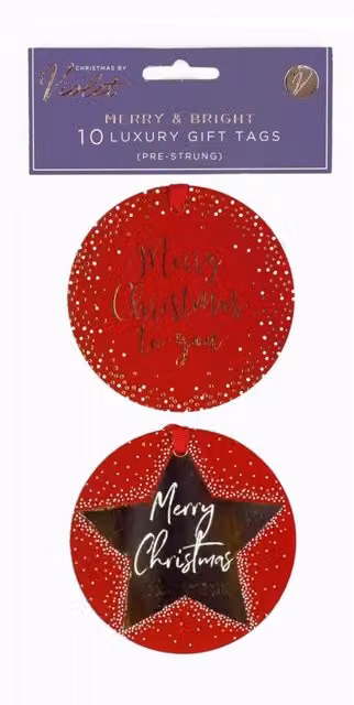 KDMD Merry & Bright Red Paper Gift Tags, 12 Pack