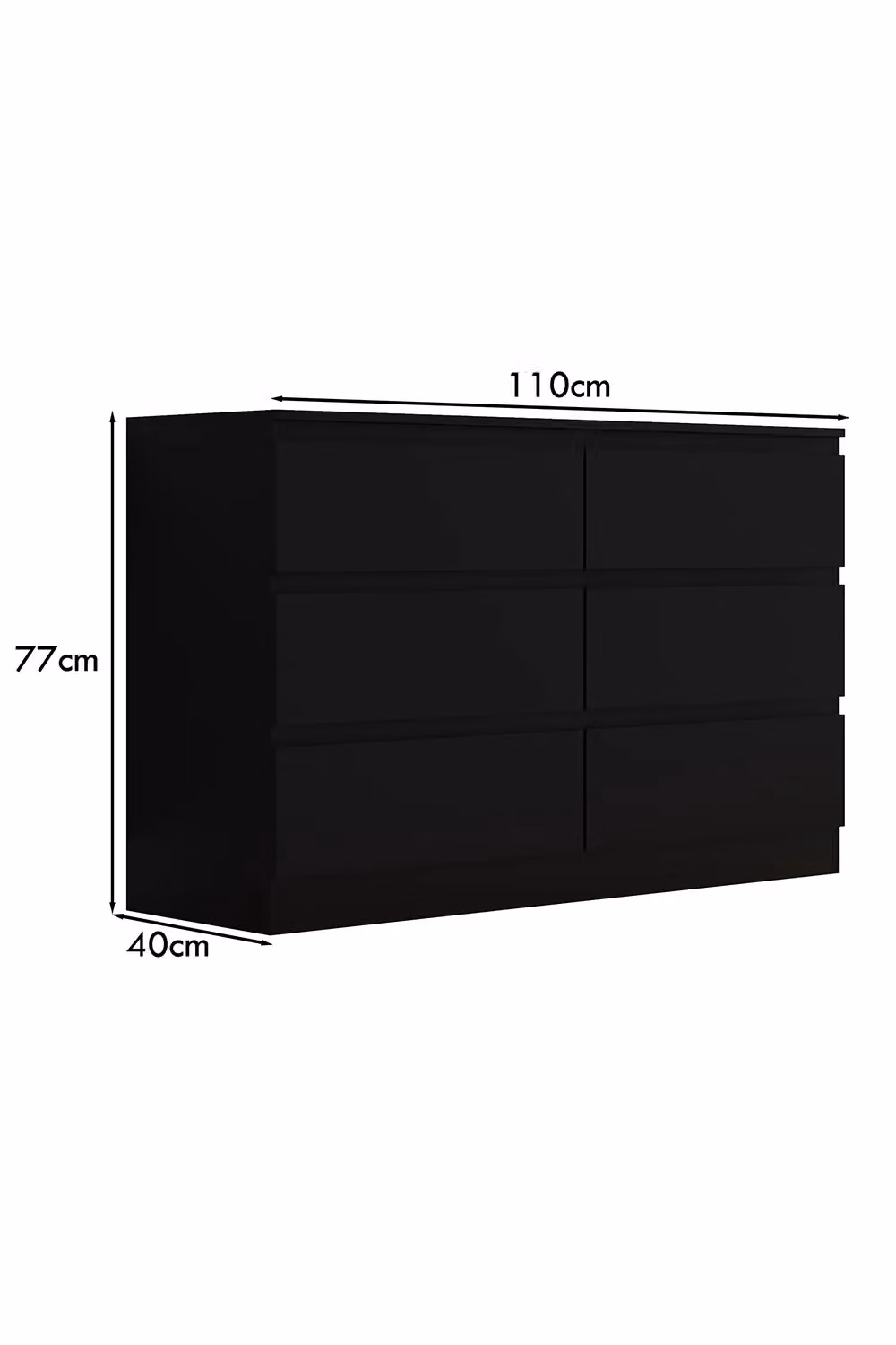 FWStyle Stora Matt 6 Drawer Chest in Black, H 77 x W 110 x D 40 cm – 3