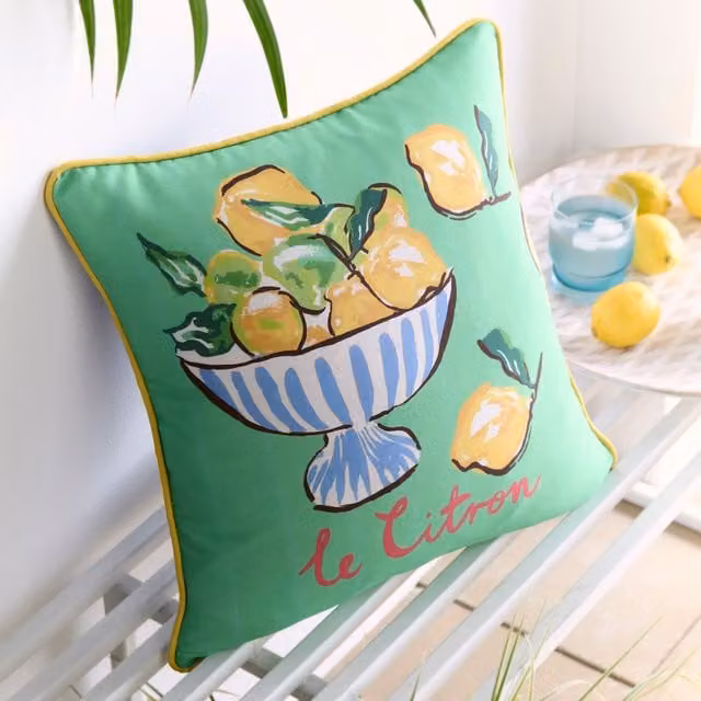 Fusion Lemon Multi-Colour Striped Square Outdoor Filled Cushion, W/D/H: 43 x 43 x 43 cm