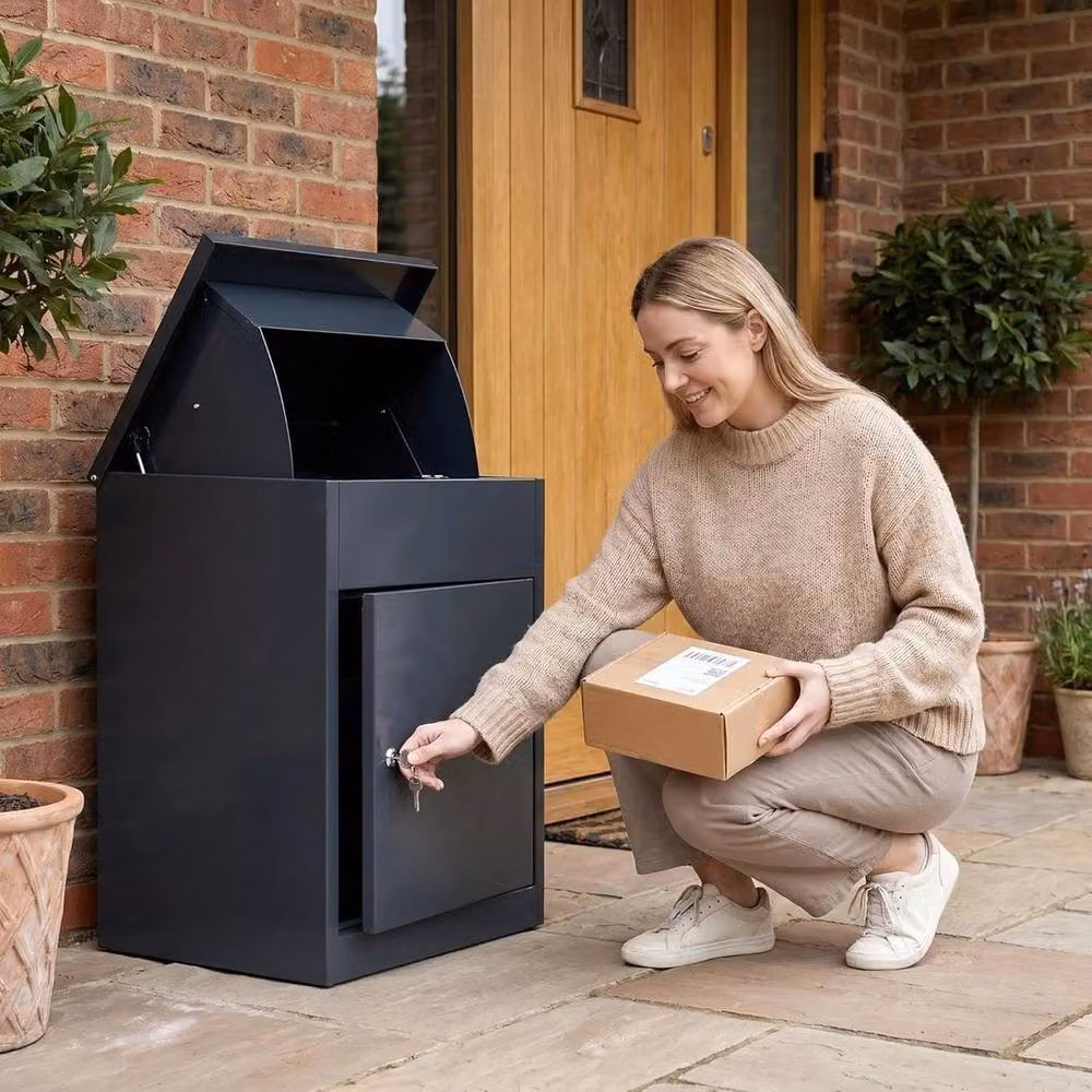 FLAVORA Lockable Wall Mounted Steel Parcel Delivery Drop Box in Black – 3