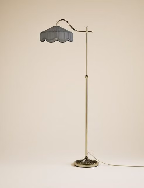 M&S Winnie Pleated Art Nouveau Floor Lamp in Antique Brass and Fabric