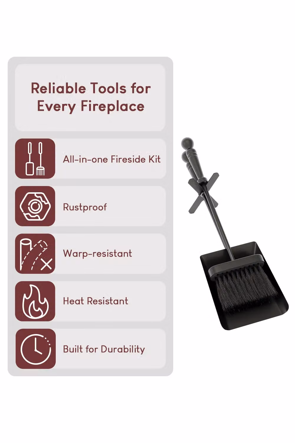 Home Discount Fire Vida Hearth Shovel and Brush Companion Set in Black – 2