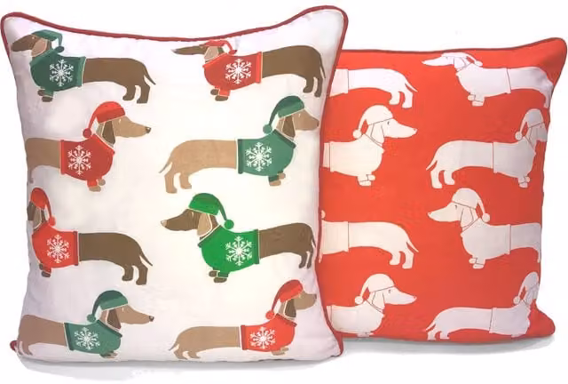Rapport Home Multi Colour Christmas Sausage Dog Cushion Cover, W/D/H: 43 x 43 x 43 cm