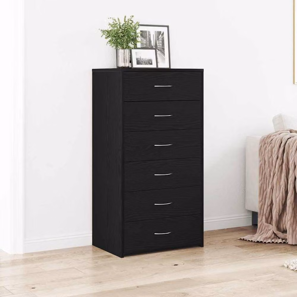 Berkfield Home Modern Black Oak Sideboard with 6 Drawers, W/D/H: 50 x 34 x 96 cm – 2