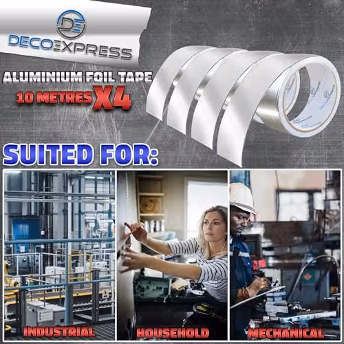Deco Express Silver Aluminium Foil Insulation Tape, 4 Pack, W: 4.5 cm, L: 10 m – 6