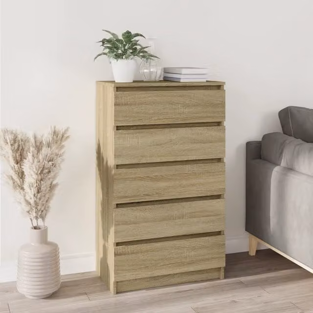 Berkfield Home Sonoma Oak 6-Drawer Cabinet in Brown, W/D/H: 60 x 36 x 103 cm