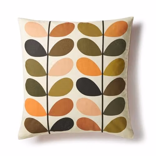 Orla Kiely Multi Stem Auburn Feather Filled Square Cotton Cushion, W/D/H: 50 x 50 x 50 cm
