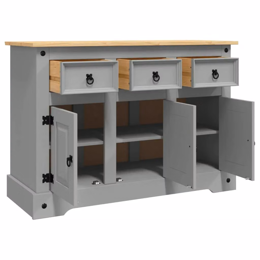 Berkfield Home Corona Sideboard in Grey Solid Mexican Pine, W/D/H: 112 x 43 x 78 cm – 2