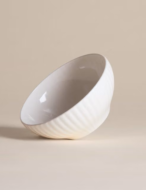 M&S Hampton Fluted Cereal Bowl in White Ceramic and Bone China