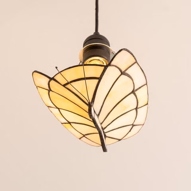 ValueLights Tiffany Style White Peach Glass Butterfly Ceiling Pendant Light Shade in White
