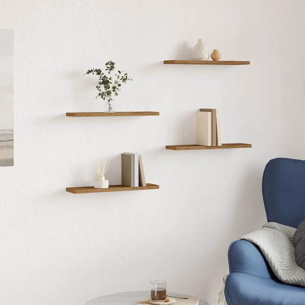 Berkfield Home Artisan Oak Wall Shelves, 4 Piece Brown Engineered Wood Set, W: 40 cm, D: 20 cm, H: 1.5 cm – 2