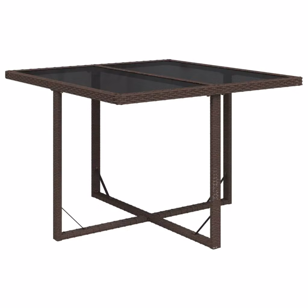 Berkfield Home Brown Poly Rattan and Glass Garden Table W/D/H: 109 x 107 x 74 cm – 2