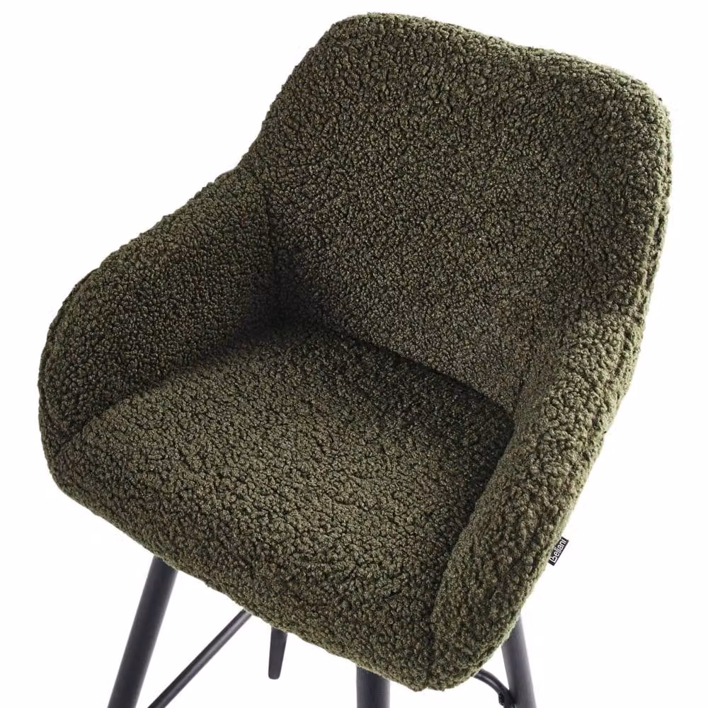 Wyld and Coco Set of 2 Dark Green Boucle Bar Stools with Armrests and Backrest – 4