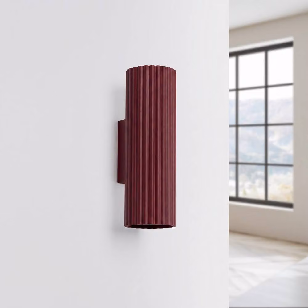 Sollux Lighting Minimalist Red Cylinder Wall Lamp with 2 Lights, W/D/H: 20 x 6.5 x 8.5 cm – 2