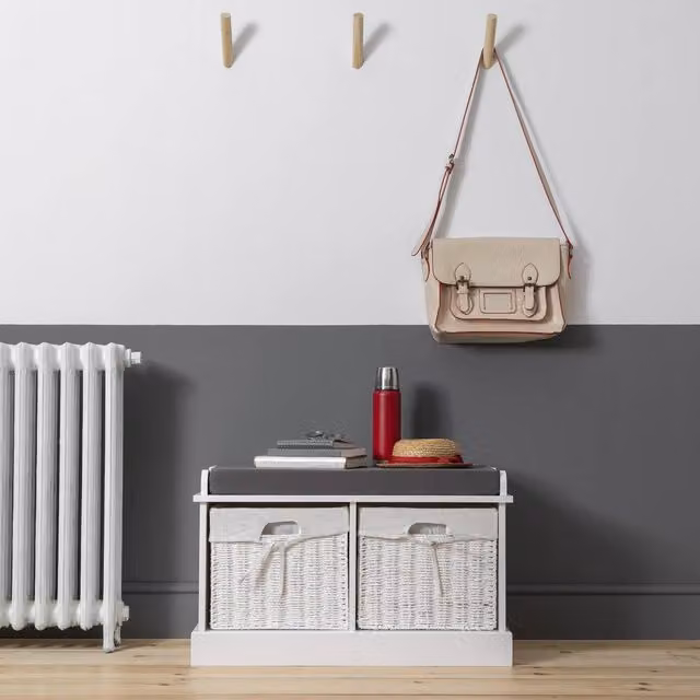 Nöa and Nani Stockholm Storage Bench with 2 Rattan Baskets in White
