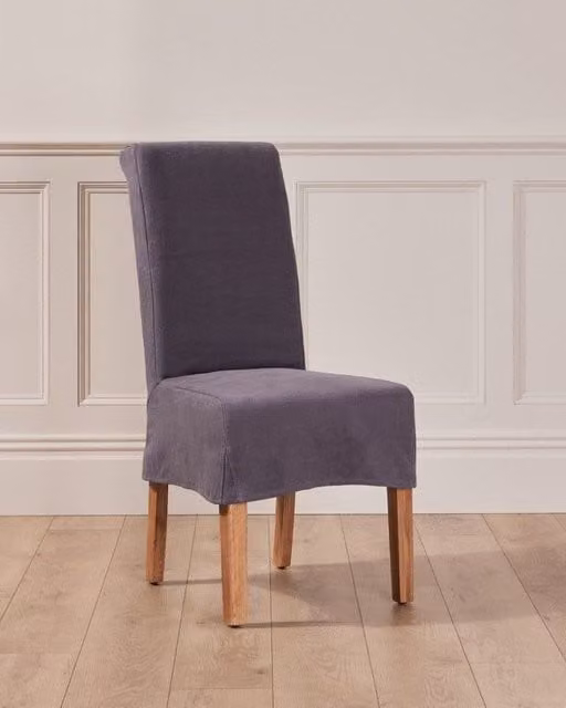 Dibor Riviera Loose Cover Dining Room Chair in Grey Fabric with Wood Details – 1