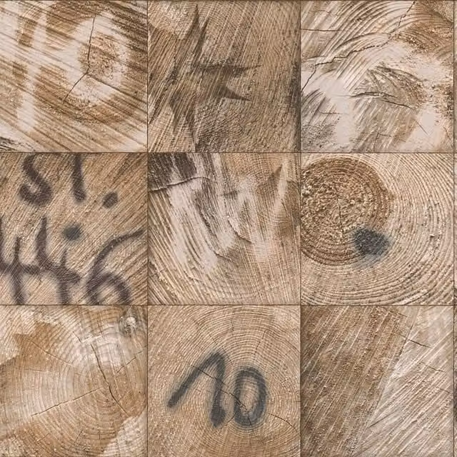 Rasch Wood Block Square Pattern Graffiti Motif Faux Effect Realistic Wallpaper in Black and Brown