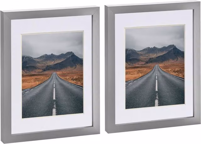 Nicola Spring Pack of 2 Rectangular Photo Frames in Grey and White with 5x7 inch Mounts, 8x10 inch