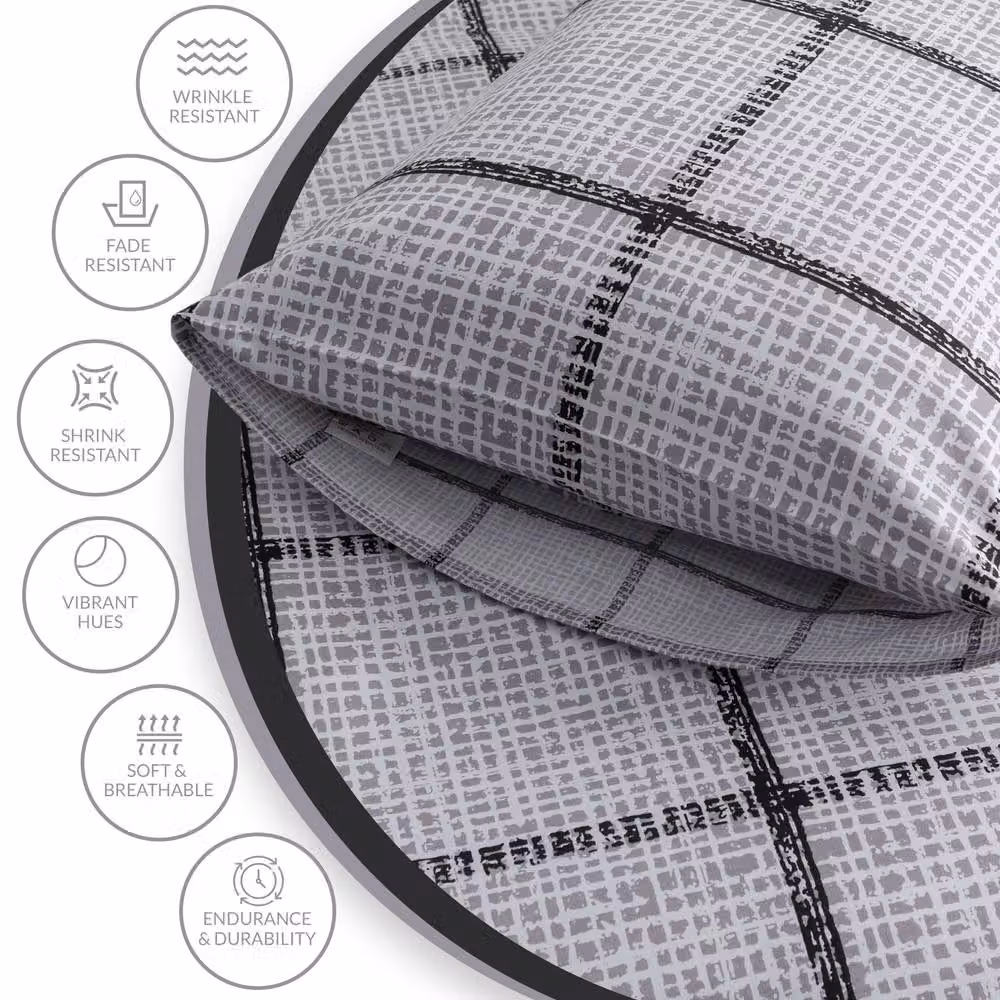 Pamposh Reversible Microfibre Duvet Cover and Pillowcase Set, Grey and Black, W: 180 cm x H: 200 cm – 6