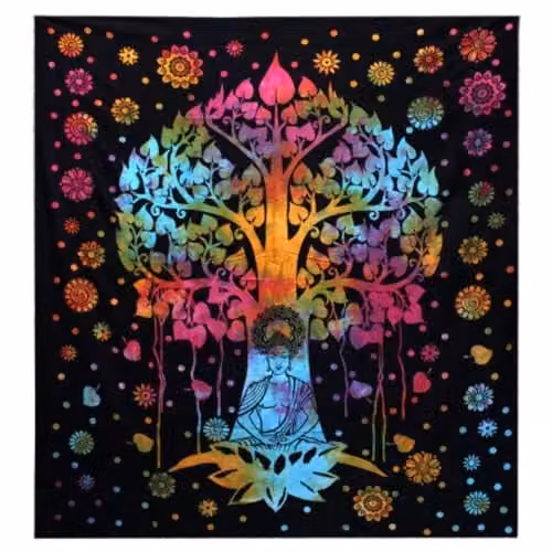 KDMD Single Cotton Bedspread and Wall Hanging Set with Bodhi Tree Leaf Design in Multicolour – 1