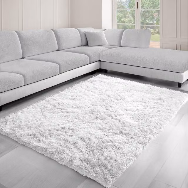 Homerepublic White Plain Shaggy High Pile Dream Area Rug, W: 240 cm, D: 330 cm