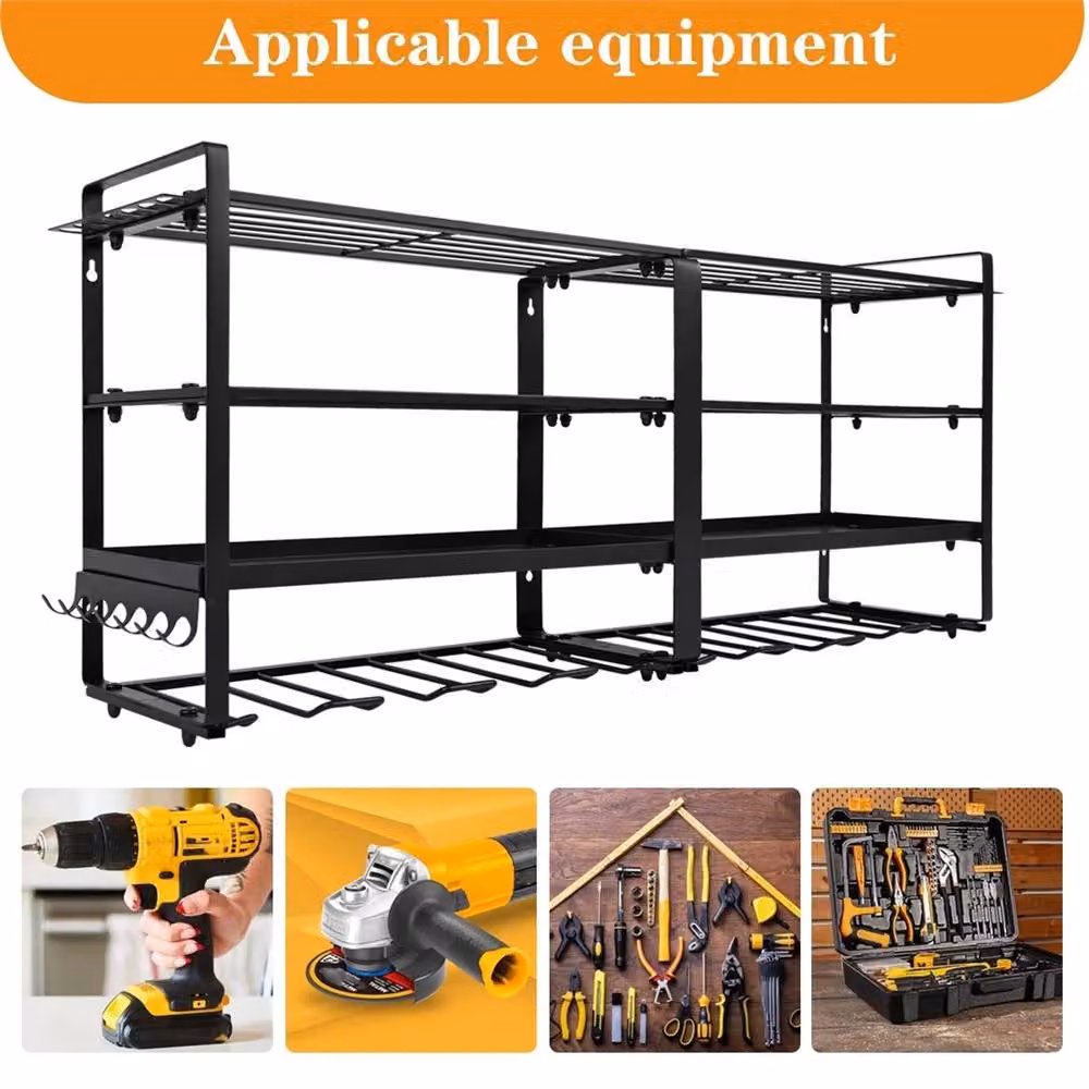 Nordara Heavy Duty Wall Mounted Power Tool Organizer Storage Rack in Black, W: 90 cm, H: 180 cm – 4