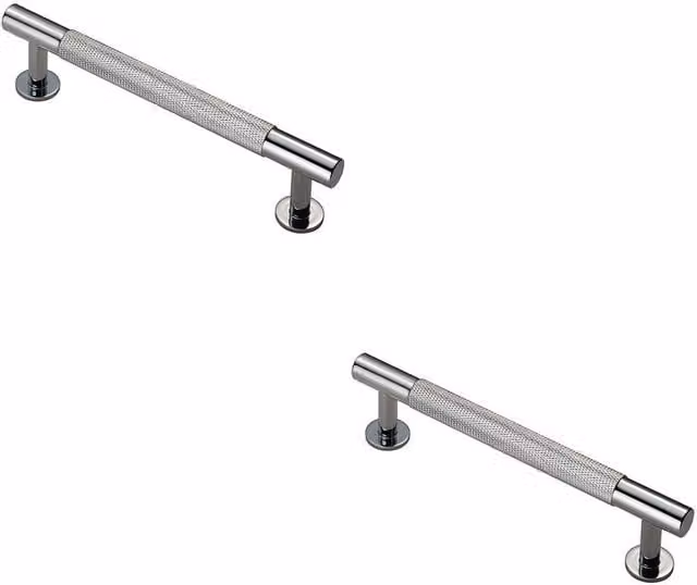 Loops 2x Knurled Bar Door Pull Handles in Chrome, W: 158 mm, D: 13 mm, Fixing Centres: 128 mm