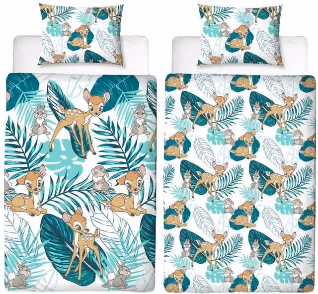 Disney Reversible Bambi Duvet Cover and Pillowcase Set in White, W: 90 cm, H: 200 cm