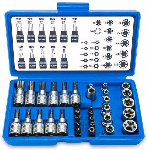 Nordara 34-Piece Torx Star Bit and 3/8 Inch Chrome Socket Tool Set in Silver