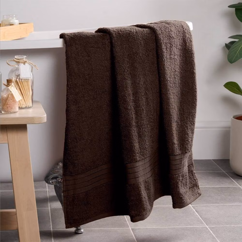 OHS 2 Pack of Fluffy 100% Cotton Bath Sheets in Brown – 4
