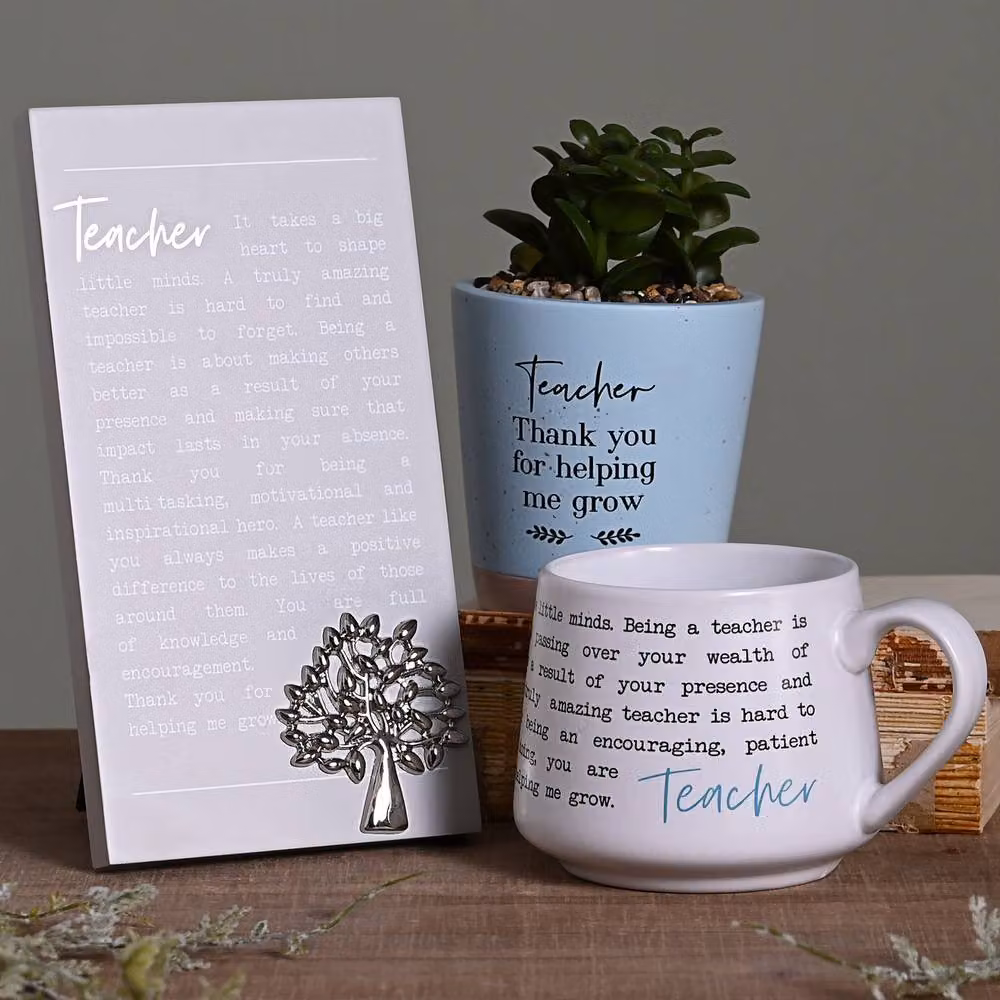 Moments Thank You Teacher Freestanding Metal Plaque in Grey and Silver – 3
