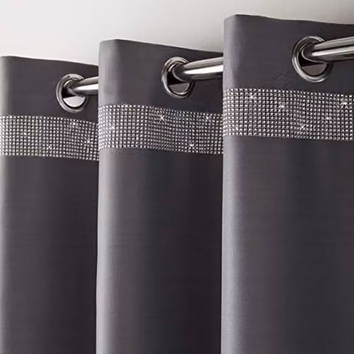 Alan Symonds Diamante Palace Silver Blockout Eyelet Curtains, W: 229 cm x H: 183 cm – 2