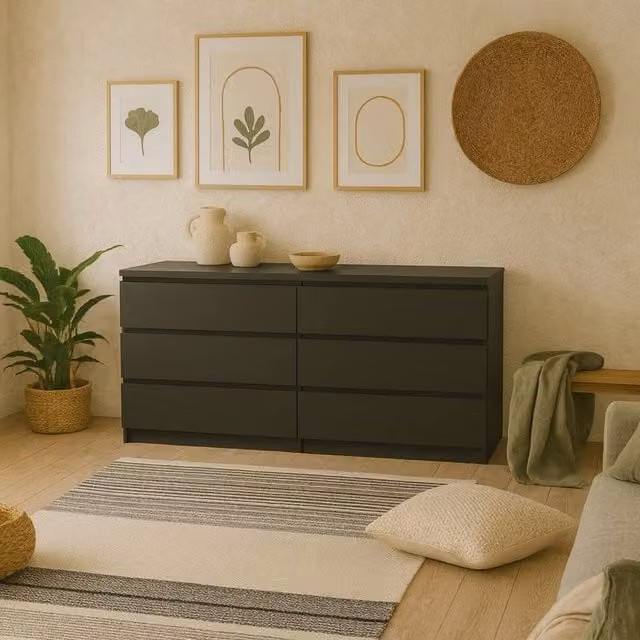 Wyld Haus Budapest Matt Black Wide 6 Drawer Chest