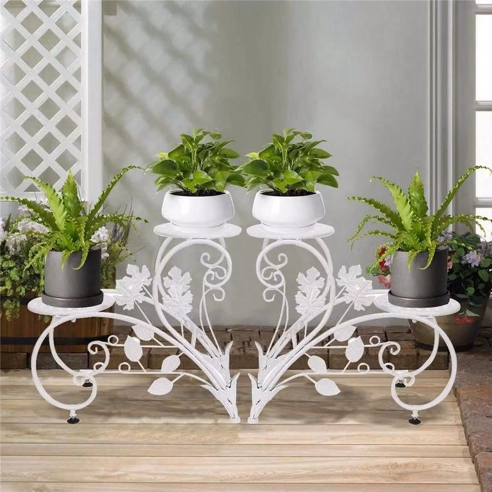 KORVIXA Set of 2 White Metal Round Tabletop Plant Stands – 2