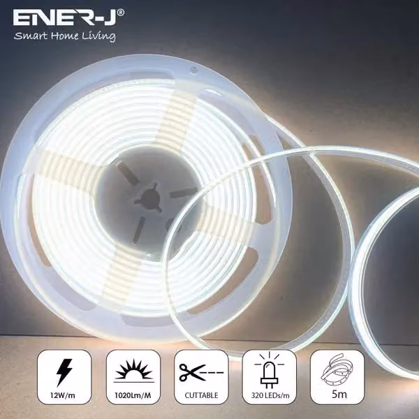 ENER-J 24V COB LED Strip Lights, 30m Roll, 6000K Cool White, IP65 Waterproof, White – 2