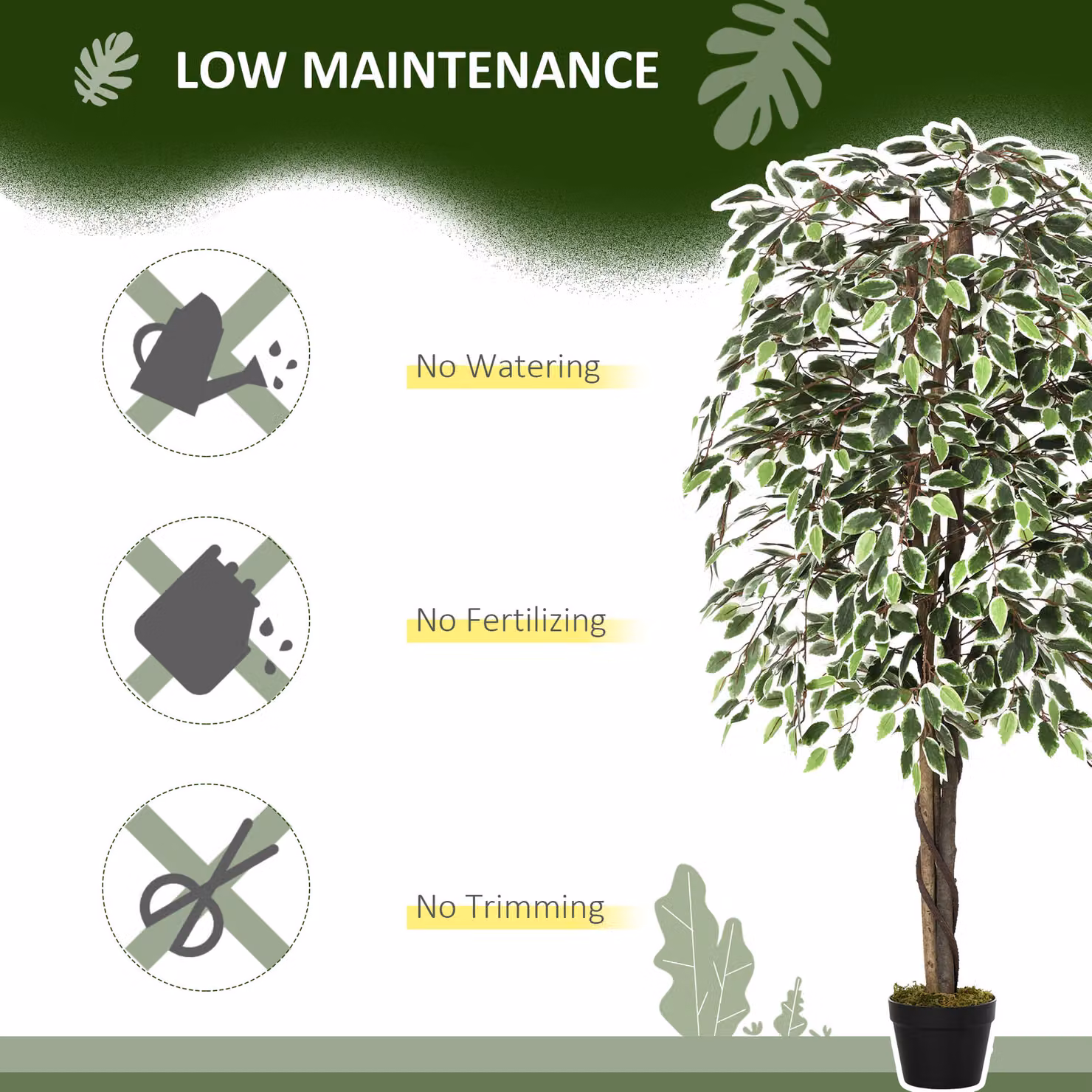 Outsunny Green Artificial Ficus Silk Tree with Nursery Pot, Height: 160 cm – 3